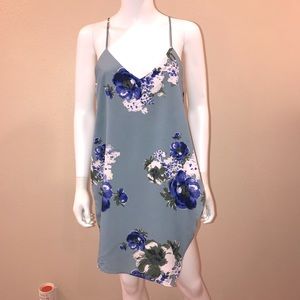 Intimately Free People Floral Slip Dress Size S Slate Blue Cascades Mini Dress